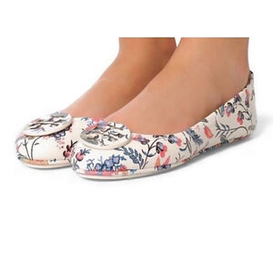 TORY BURCH Minnie Floral Ballet Flats Ligo Size 9 White Multi